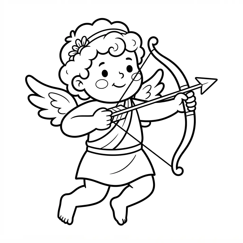 Simple Cupid figure with a bow and arrow for easy coloring.