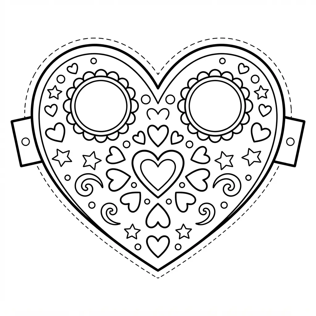 Printable eye mask with heart patterns for classroom celebration.