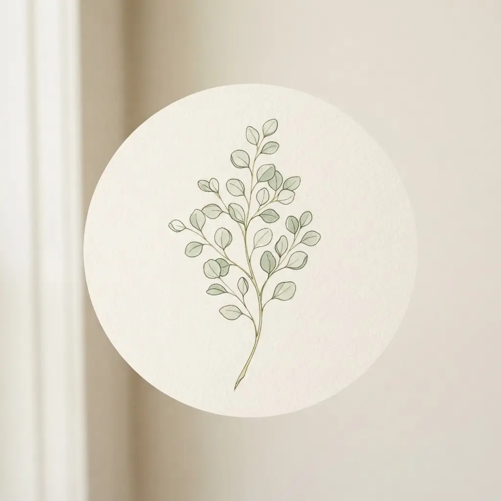 Simple botanical drawing with green leaves and thin stems, a gentle profile picture idea for plant lovers.