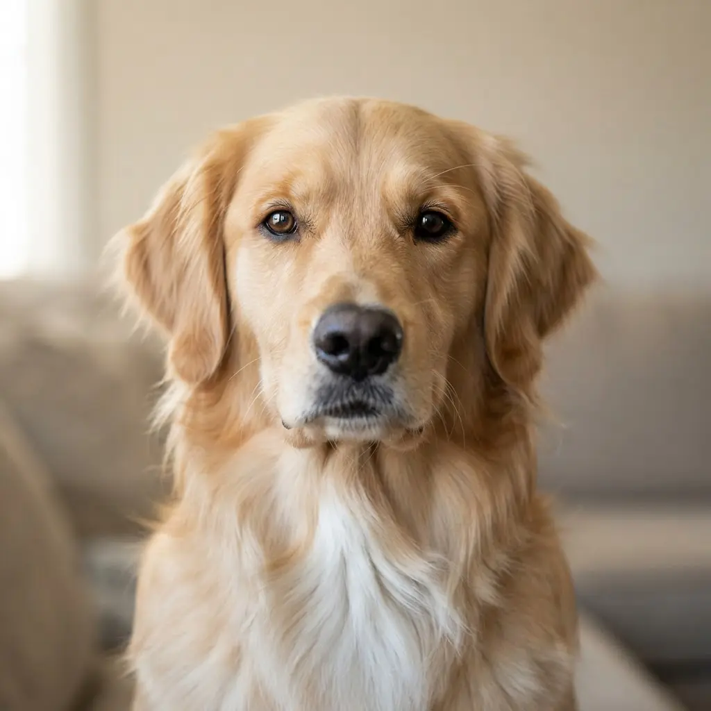 Close-up dog portrait with bright eyes and soft fur, a warm profile picture idea featuring a beloved pet.
