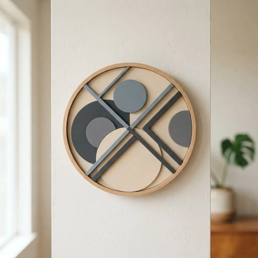 Minimal geometric design with circles and angled lines, a clean profile picture suggestion in muted colors.