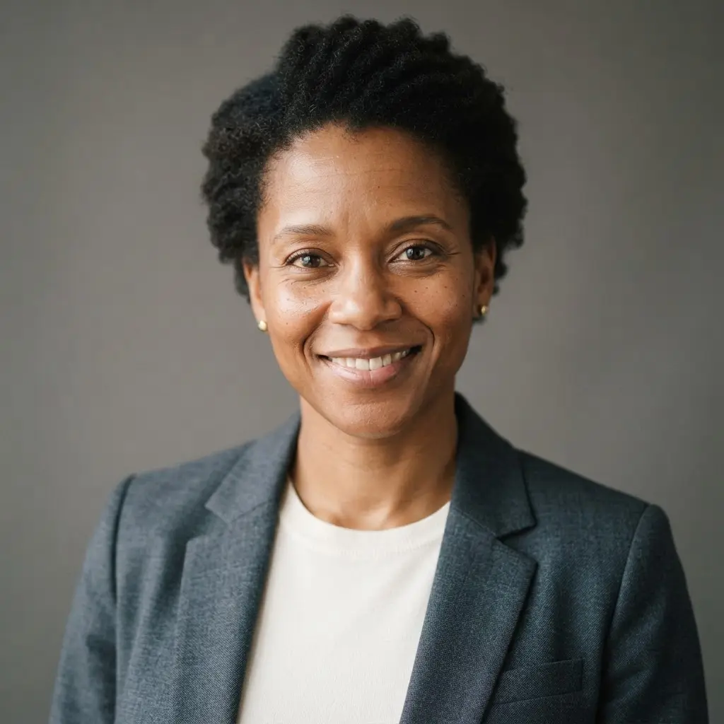 Professional headshot with soft focus, a neutral background, and gentle lighting for personal branding.