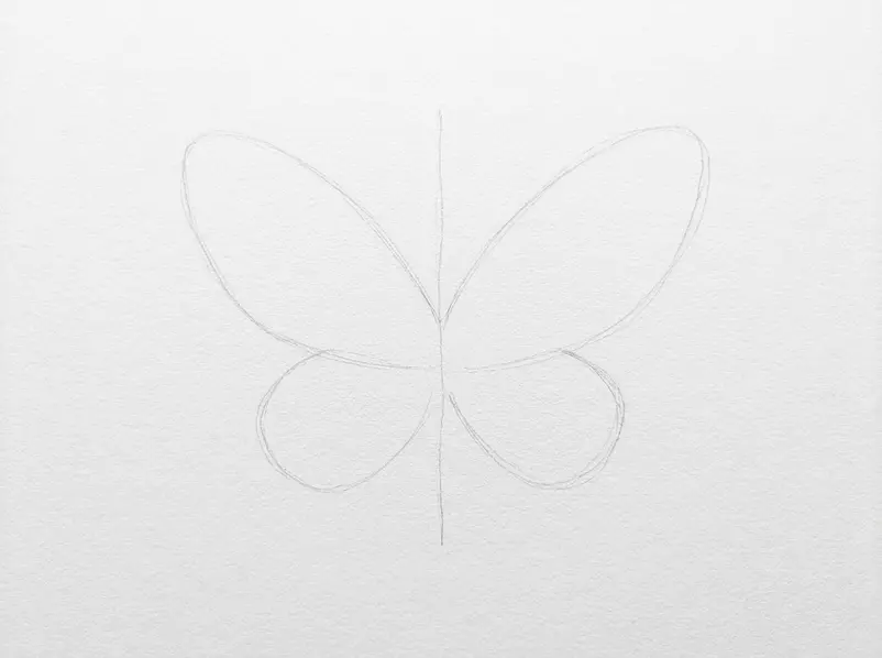 A light vertical center line with four pale oval guides forming the butterfly's left and right wings.